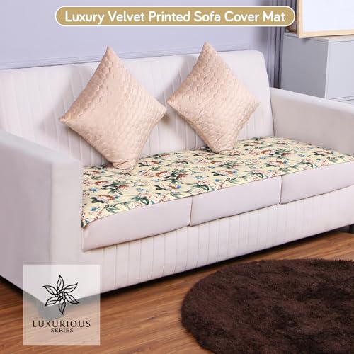 HOKIPO 450gsm Holland Velvet Printed Sofa Cover Mat for 2 Seater Sofa, Botanical Garden Beige (IN-785-D3) - Image 3