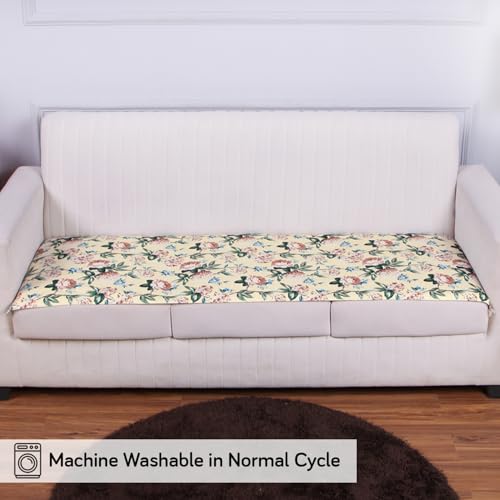 HOKIPO 450gsm Holland Velvet Printed Sofa Cover Mat for 2 Seater Sofa, Botanical Garden Beige (IN-785-D3) - Image 5