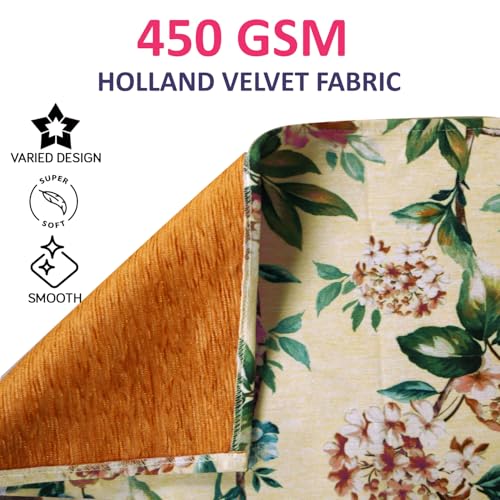 HOKIPO 450gsm Holland Velvet Printed Sofa Cover Mat for 2 Seater Sofa, Botanical Garden Beige (IN-785-D3) - Image 2