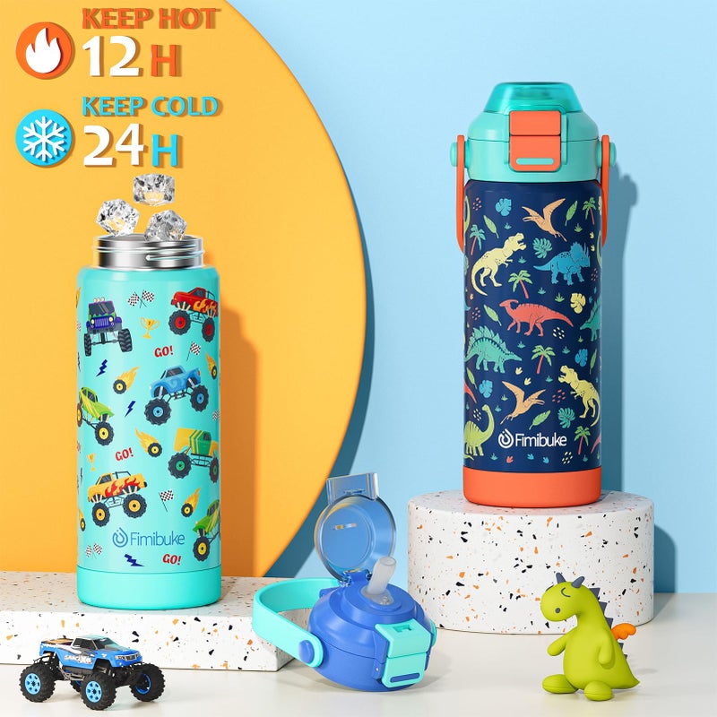 Fimibuke Kids Insulated Water Bottle with Pop-Open Straw & Spout 2-in-1 Lid, 18oz Leak Proof 18/8 Stainless Steel Vacuum Tumbler, BPA-Free Kids Cup For Travel School Boys Girls Toddler, 2 Packs Sea World - Image 4