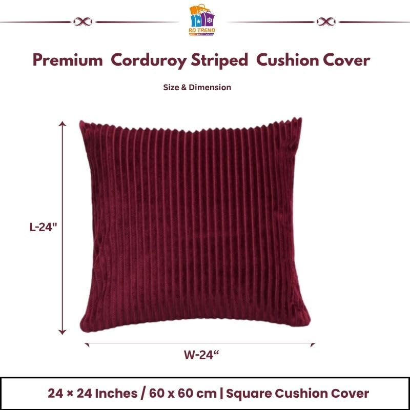 RD TREND® Cushion Cover Set of 2, Decorative Sofa Living Room Home Square Cushion Covers 24 Inch x 24 Inch, Aesthetic Corduroy Striped Double Sided (Marron) - Image 2