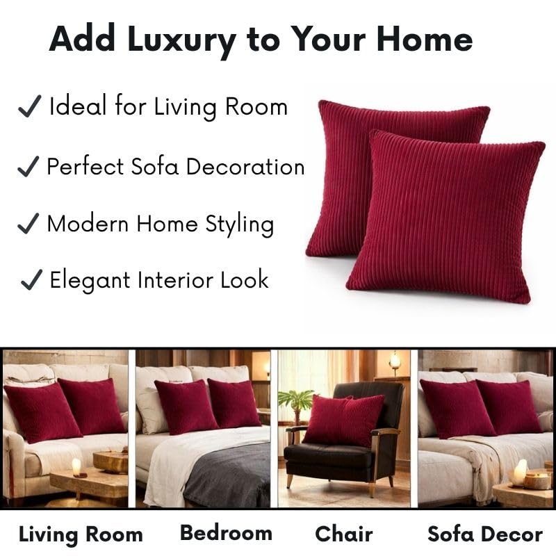 RD TREND® Cushion Cover Set of 2, Decorative Sofa Living Room Home Square Cushion Covers 24 Inch x 24 Inch, Aesthetic Corduroy Striped Double Sided (Marron) - Image 3