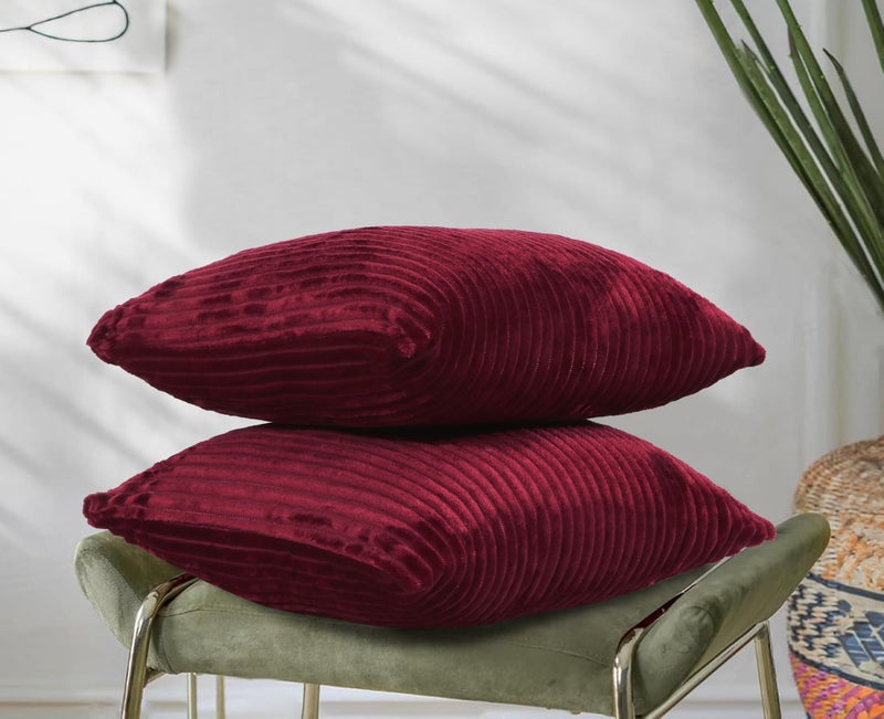 RD TREND® Cushion Cover Set of 2, Decorative Sofa Living Room Home Square Cushion Covers 24 Inch x 24 Inch, Aesthetic Corduroy Striped Double Sided (Marron) - Image 1