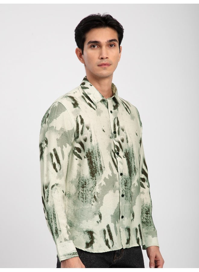 Beyoung - Cream Abstract Brush Stroke Printed Shirt - Image 1