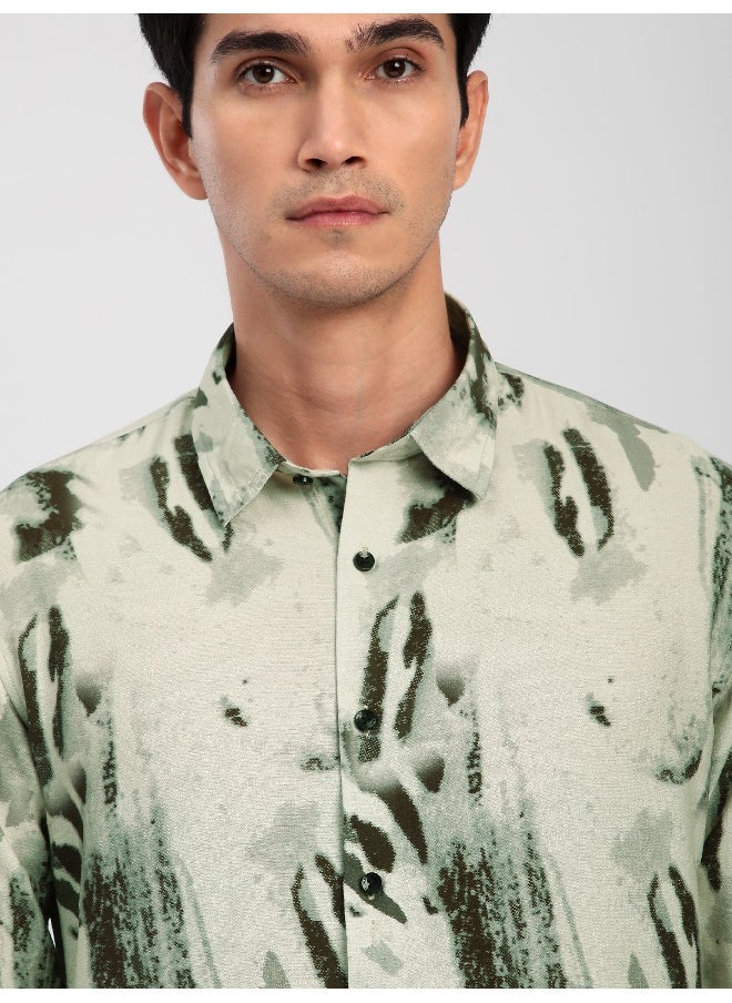 Beyoung - Cream Abstract Brush Stroke Printed Shirt - Image 1