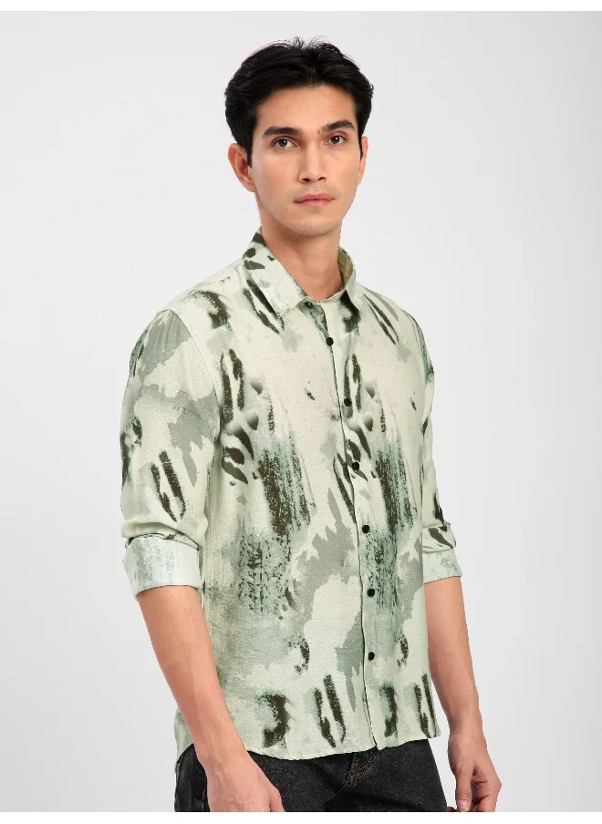 بيونغ Cream Abstract Brush Stroke Printed Shirt