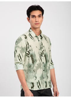 Cream Abstract Brush Stroke Printed Shirt
