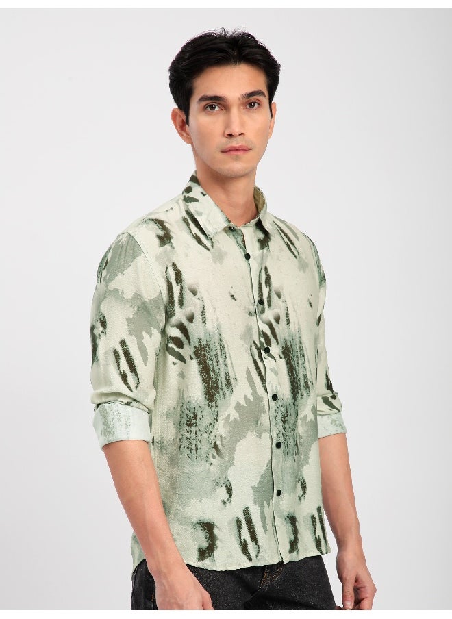 Beyoung - Cream Abstract Brush Stroke Printed Shirt - Image 1