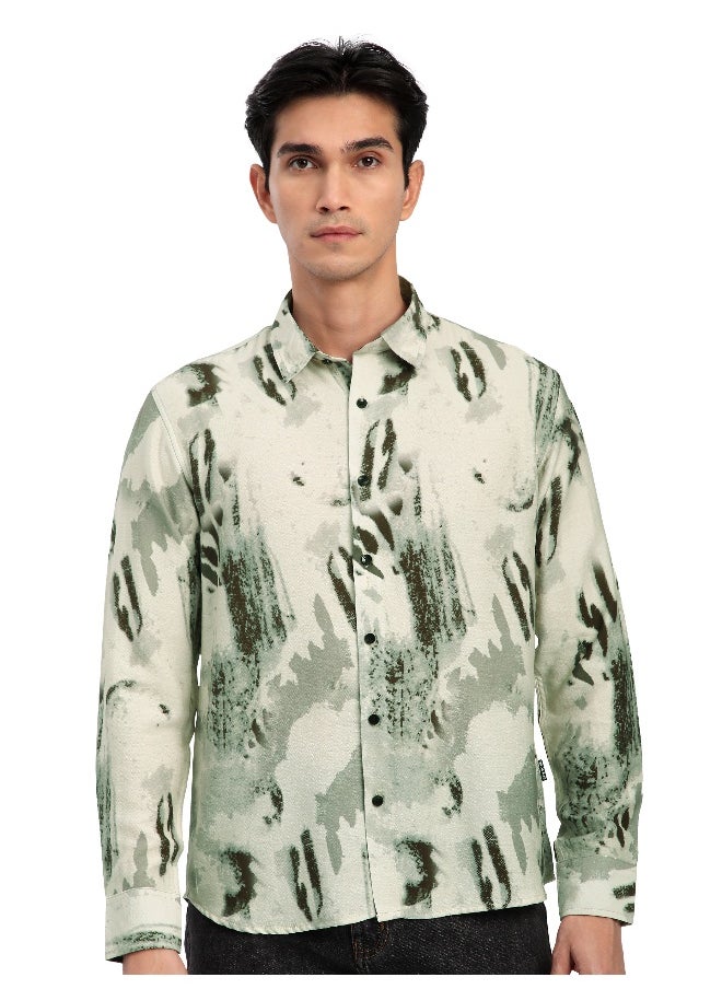 Beyoung - Cream Abstract Brush Stroke Printed Shirt - Image 1
