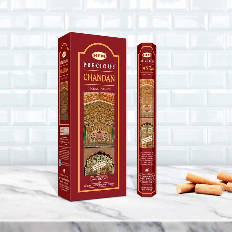 HEM Precious Chandan Incense Sticks - Sandalwood Scented, 6 Packs of 20 Sticks Each - Image 3