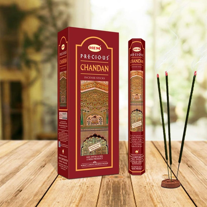HEM Precious Chandan Incense Sticks - Sandalwood Scented, 6 Packs of 20 Sticks Each - Image 2