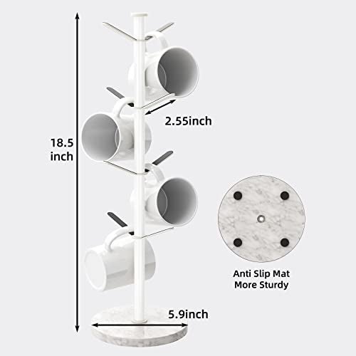 Gypie Mug Holder Tree with Marble Base, 8 Hooks White Coffee Cups Holder Stand, New Upgrad Stable Removable Mug Rack for Kitchen Cafe - Image 5