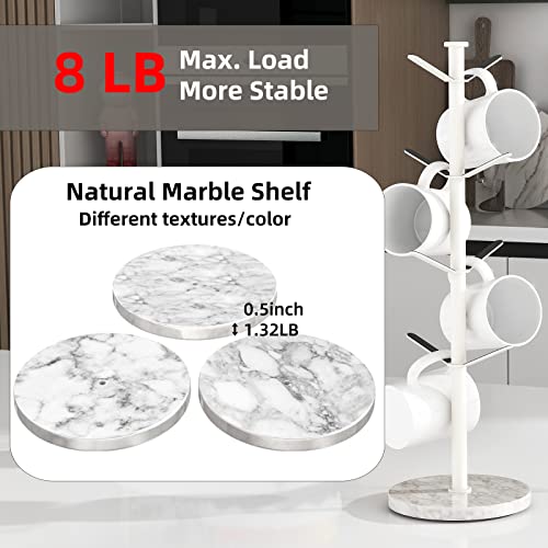 Gypie Mug Holder Tree with Marble Base, 8 Hooks White Coffee Cups Holder Stand, New Upgrad Stable Removable Mug Rack for Kitchen Cafe - Image 2