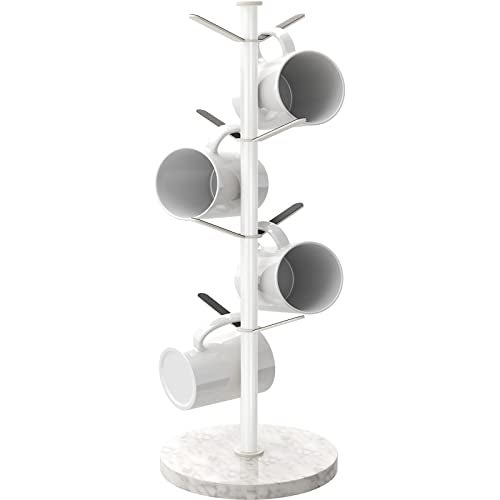 Gypie Mug Holder Tree with Marble Base, 8 Hooks White Coffee Cups Holder Stand, New Upgrad Stable Removable Mug Rack for Kitchen Cafe - Image 1