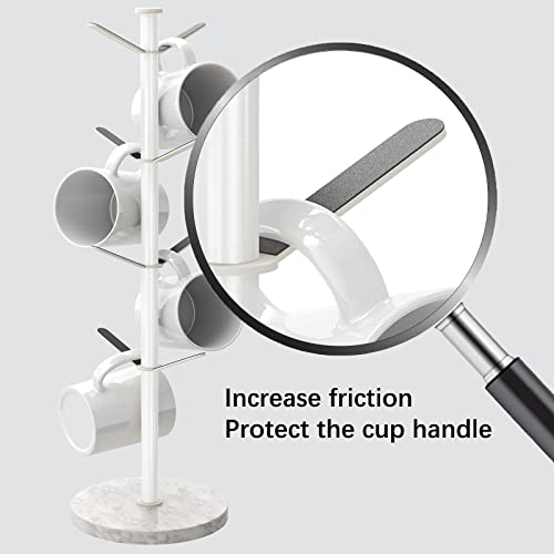 Gypie Mug Holder Tree with Marble Base, 8 Hooks White Coffee Cups Holder Stand, New Upgrad Stable Removable Mug Rack for Kitchen Cafe - Image 4