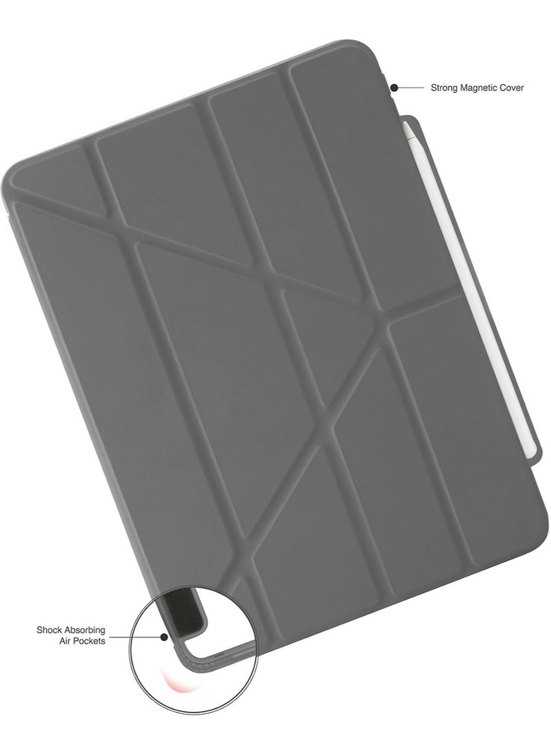 حافظة قلم رصاص Origami No3 لجهاز Apple iPad Pro مقاس 11 بوصة (2024) حافظة M4 الذكية مع حامل 5 في 1 - رمادي