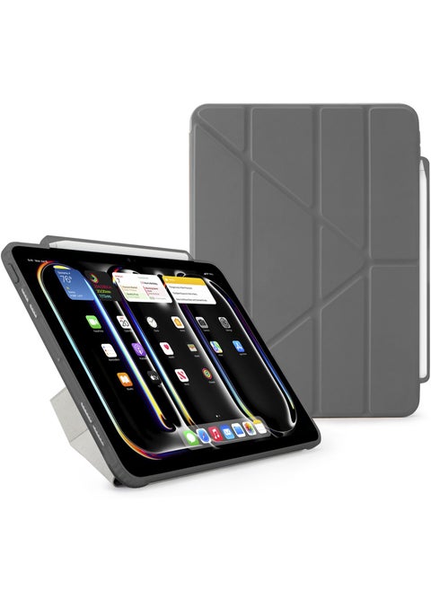حافظة قلم رصاص Origami No3 لجهاز Apple iPad Pro مقاس 11 بوصة (2024) حافظة M4 الذكية مع حامل 5 في 1 - رمادي