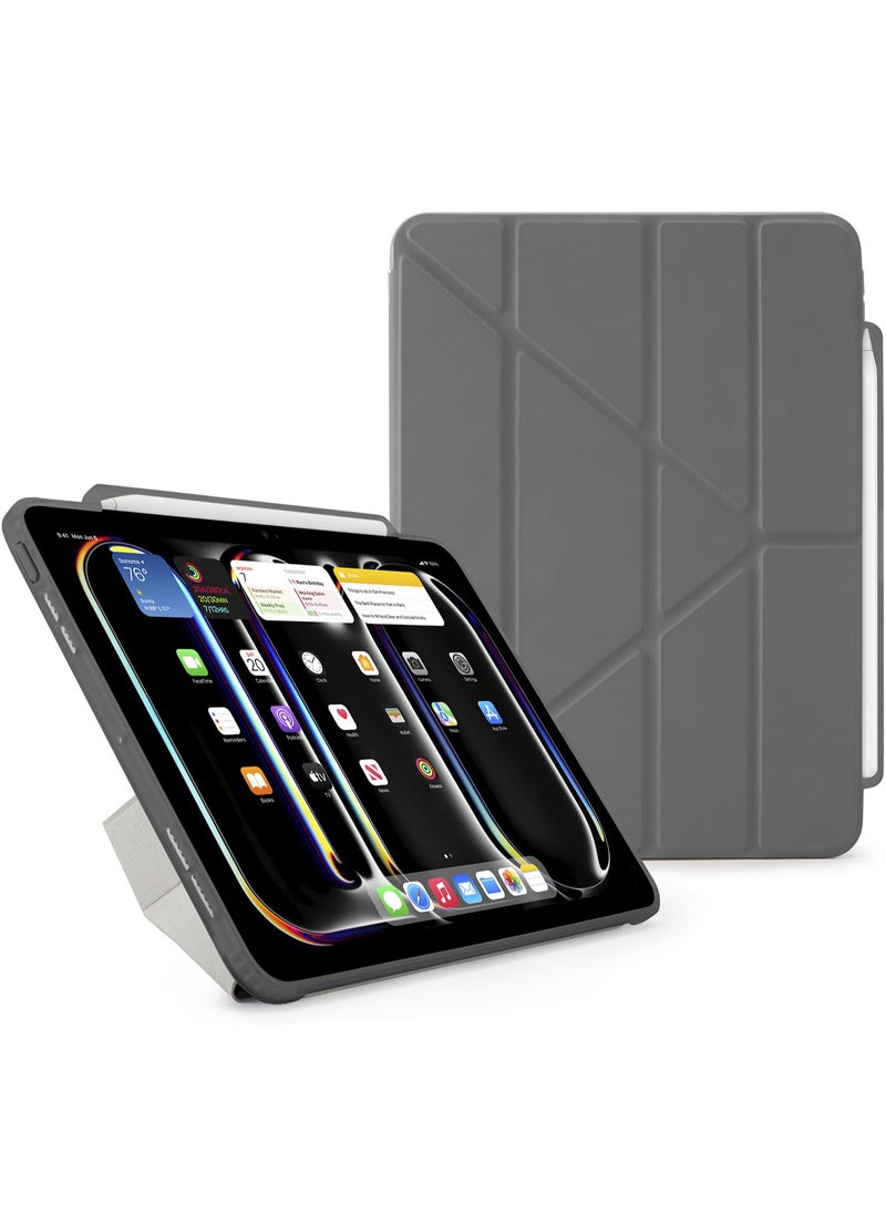 حافظة قلم رصاص Origami No3 لجهاز Apple iPad Pro مقاس 11 بوصة (2024) حافظة M4 الذكية مع حامل 5 في 1 - رمادي