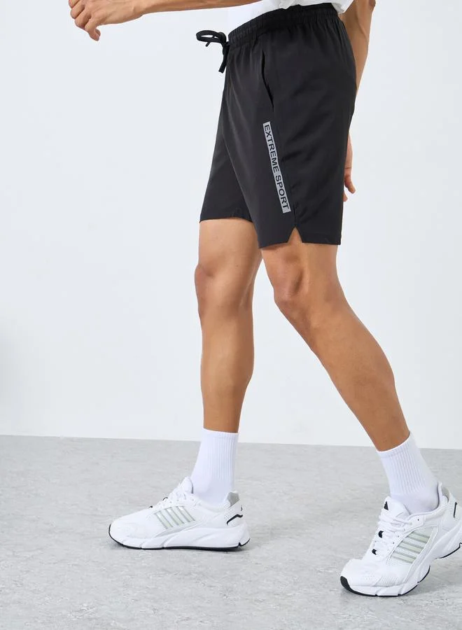 Styli Active Men Black Workout Shorts with Side Print Detail