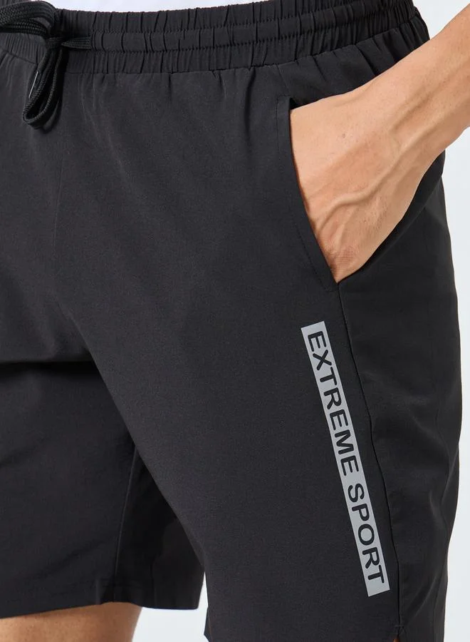 Styli Active Men Black Workout Shorts with Side Print Detail