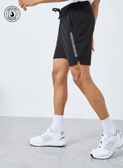 Styli Active Men Black Workout Shorts with Side Print Detail
