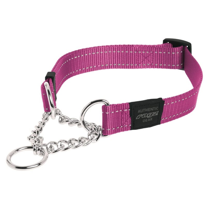 Rogz Reflective Nylon Choke Collar; Slip Show Obedience Training Gentle Choker for Large Dogs, Pink - Image 1