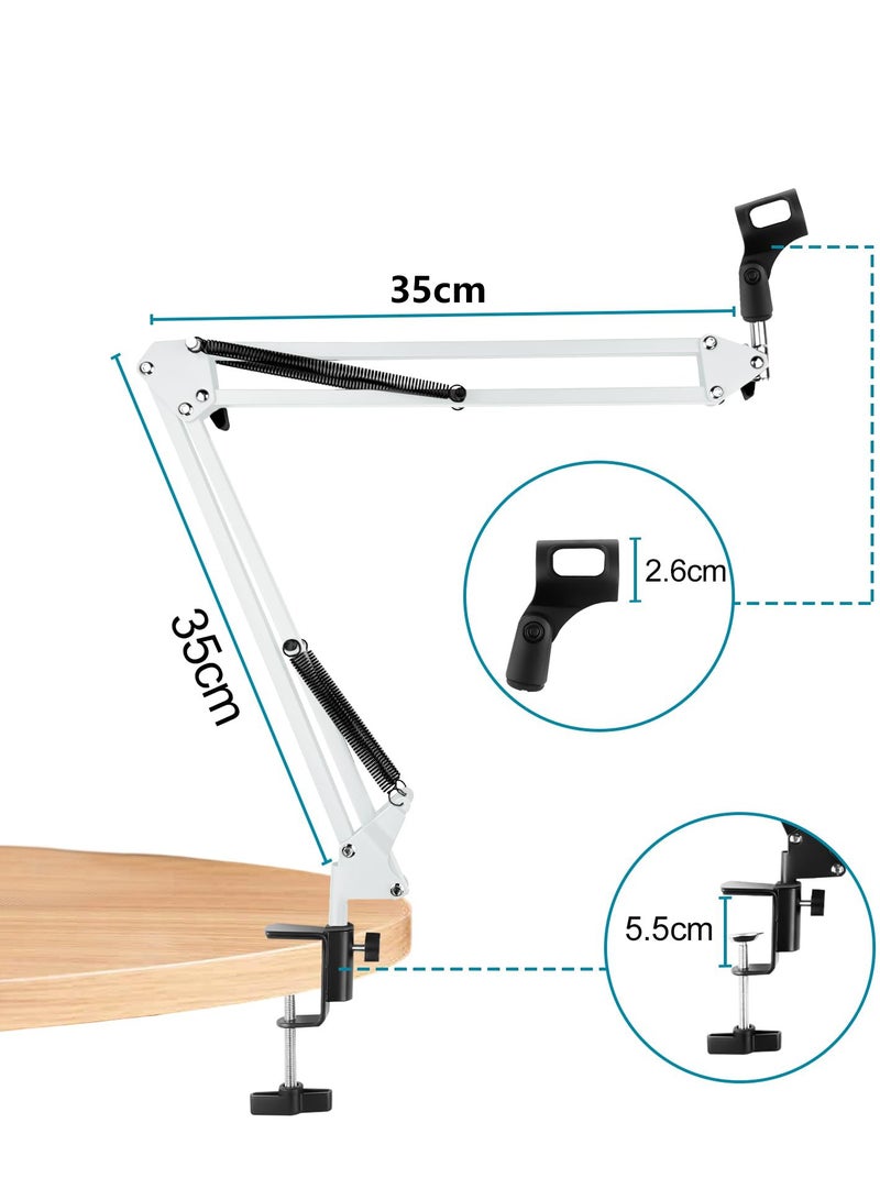 ذراع ميكروفون، حامل ميكروفون قابل للتعديل، مع حامل صدمات، فلتر بوب، 5 روابط كابلات، ذراع ميكروفون مكتبي، مع حامل هاتف محمول، للتسجيل، البث الصوتي، محطة التلفزيون، أبيض - Image 5