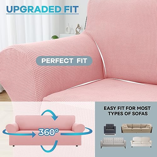 LURKA Stretch Sofa Slipcovers 1 Piece Couch Covers for 3 Cushion Couch Sofa Furniture Protector Full Sofa Covers with Elastic Bottom for Kids and Dog (Large, Pink) - Image 4