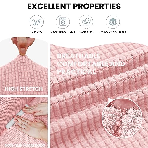 LURKA Stretch Sofa Slipcovers 1 Piece Couch Covers for 3 Cushion Couch Sofa Furniture Protector Full Sofa Covers with Elastic Bottom for Kids and Dog (Large, Pink) - Image 5