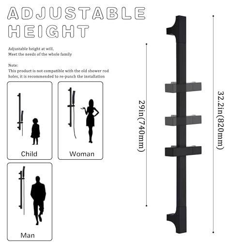 BEIYI Matte Black Handheld Shower with Slide Bar Square Handheld Shower Head with Hose High-Pressure Shower Head with 29" Long Slide Bar Combo Adjustable Height - Image 4