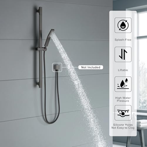 BEIYI Matte Black Handheld Shower with Slide Bar Square Handheld Shower Head with Hose High-Pressure Shower Head with 29" Long Slide Bar Combo Adjustable Height - Image 2