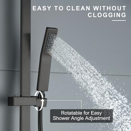 BEIYI Matte Black Handheld Shower with Slide Bar Square Handheld Shower Head with Hose High-Pressure Shower Head with 29" Long Slide Bar Combo Adjustable Height - Image 5