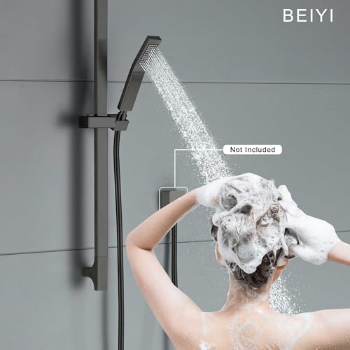 BEIYI Matte Black Handheld Shower with Slide Bar Square Handheld Shower Head with Hose High-Pressure Shower Head with 29" Long Slide Bar Combo Adjustable Height - Image 3