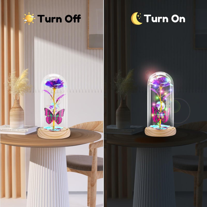 Otlonpe Glass Rose Flower Gifts for Women  Romantic Christmas Birthday Gifts for Women Mom Wife Girlfriend Grandma Sister  Wood Base Led Light Up Rose Her Gifts for Christmas Anniversary Thanksgiving - Image 3
