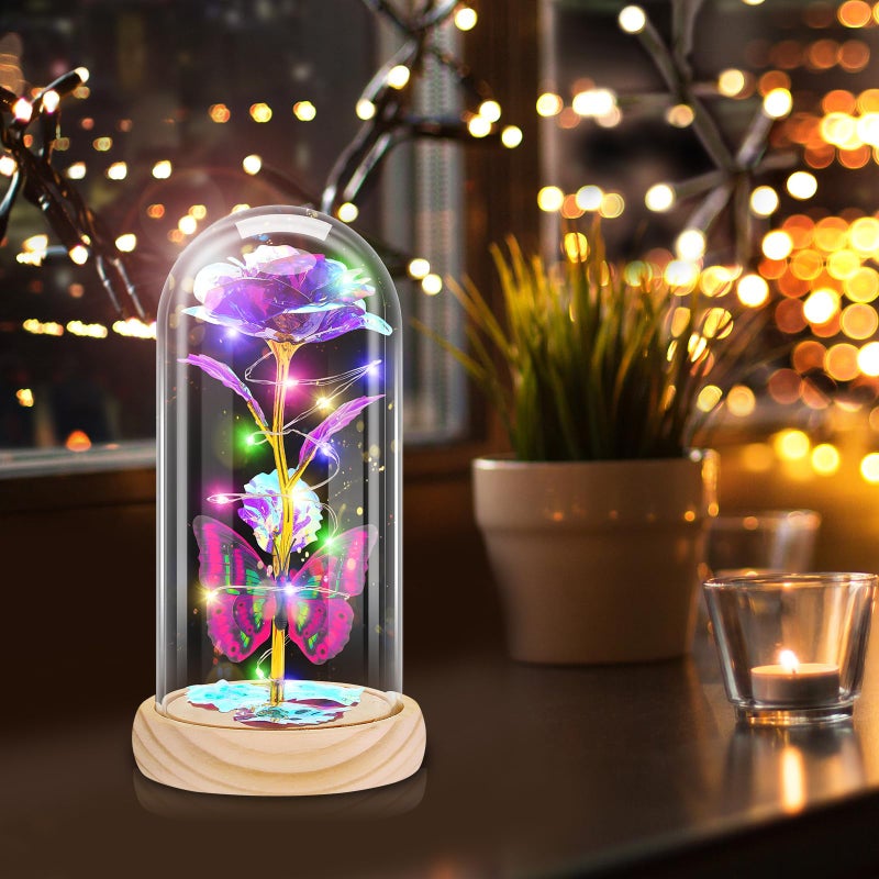 Otlonpe Glass Rose Flower Gifts for Women  Romantic Christmas Birthday Gifts for Women Mom Wife Girlfriend Grandma Sister  Wood Base Led Light Up Rose Her Gifts for Christmas Anniversary Thanksgiving - Image 2