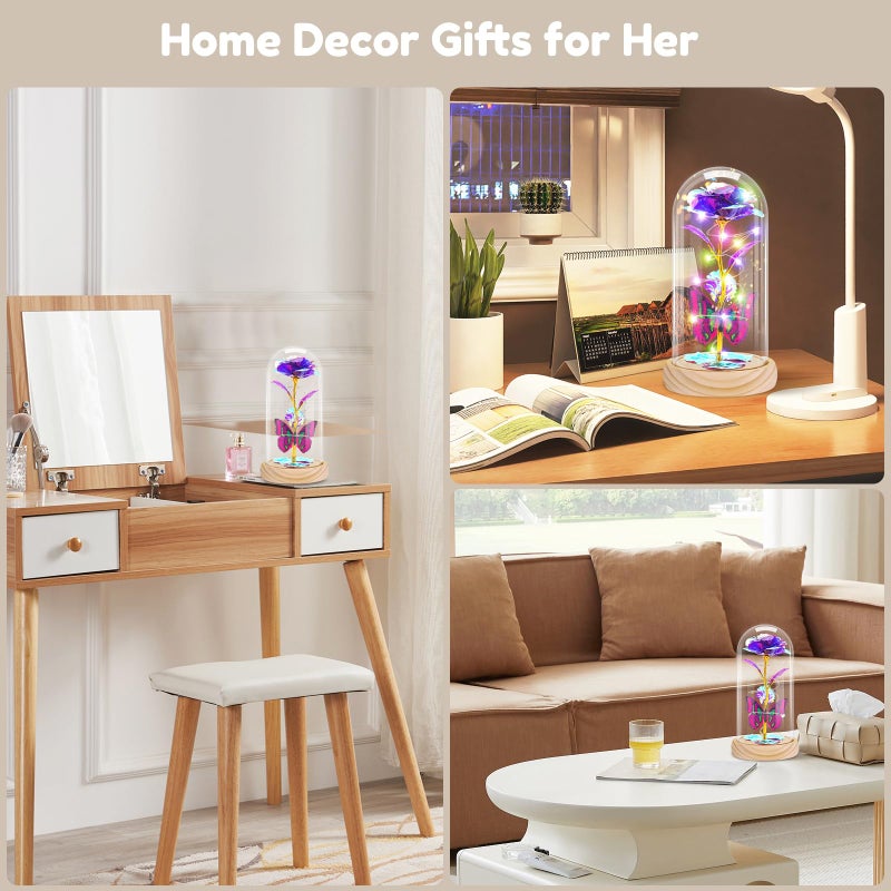 Otlonpe Glass Rose Flower Gifts for Women  Romantic Christmas Birthday Gifts for Women Mom Wife Girlfriend Grandma Sister  Wood Base Led Light Up Rose Her Gifts for Christmas Anniversary Thanksgiving - Image 4