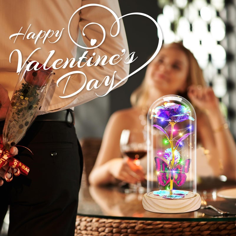Otlonpe Glass Rose Flower Gifts for Women  Romantic Christmas Birthday Gifts for Women Mom Wife Girlfriend Grandma Sister  Wood Base Led Light Up Rose Her Gifts for Christmas Anniversary Thanksgiving - Image 5