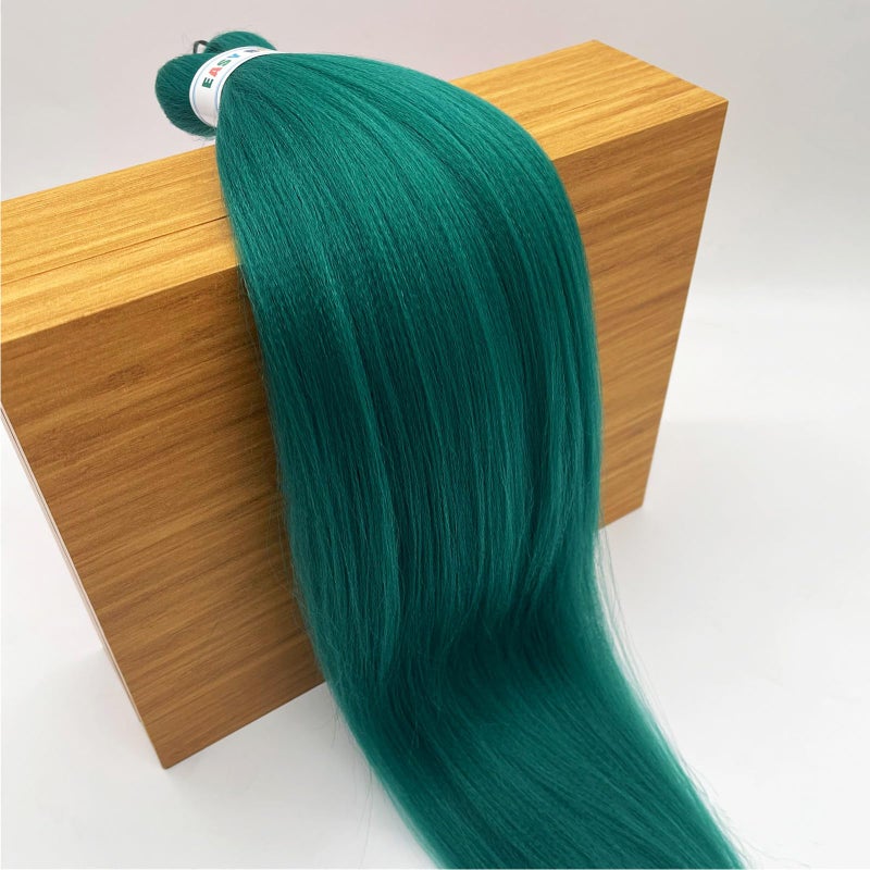 UPruyo Dark Green Braiding Hair Pre Stretched Teal Braiding Hair 26 Inch Knotless Kanekalo Colorful Prestretched Braiding Hair Extensions (Teal-3 Packs) - Image 4