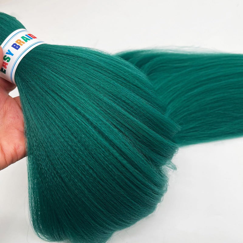 UPruyo Dark Green Braiding Hair Pre Stretched Teal Braiding Hair 26 Inch Knotless Kanekalo Colorful Prestretched Braiding Hair Extensions (Teal-3 Packs) - Image 3