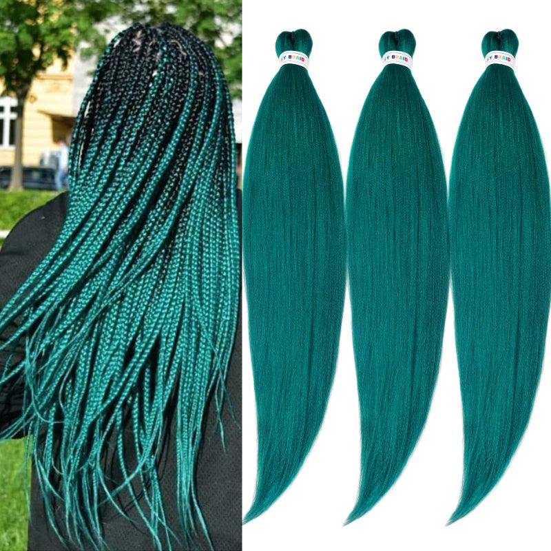 UPruyo Dark Green Braiding Hair Pre Stretched Teal Braiding Hair 26 Inch Knotless Kanekalo Colorful Prestretched Braiding Hair Extensions (Teal-3 Packs) - Image 1