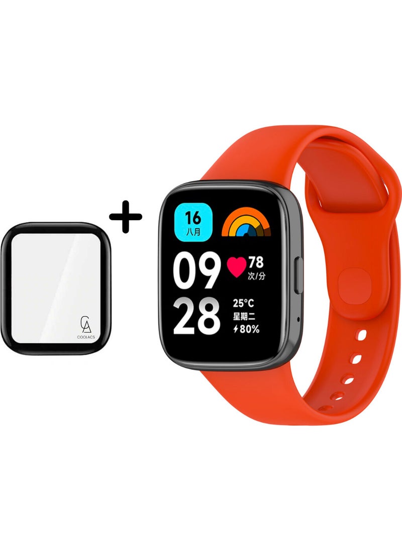 Coolacs Xiaomi Redmi Watch 3 Active Compatible Soft Silicone Band and Curved Screen Protector Set Orange  - Image 1