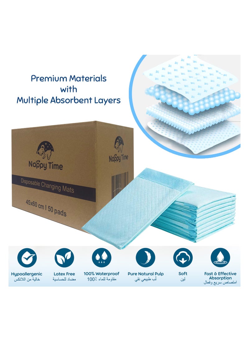 Nappy time Nappy Time Disposable Changing Mats, Nappy Pad, Baby Diaper Mat, Leak-proof, High Absorbency, 100% Water-proof Size 45x60 - 25 sheets packed in 2 (50 sheets)  - Image 2