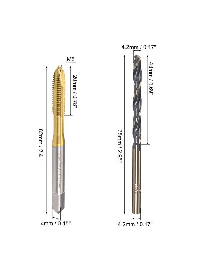 uxcell M5 x 0.8 Straight Flute Thread Tap and 4.2mm Twist Drill Bit Set, Metric Titanium Plated 4321 High Speed Steel Machine Screw Thread Tap Threading Drilling Tool - Image 2