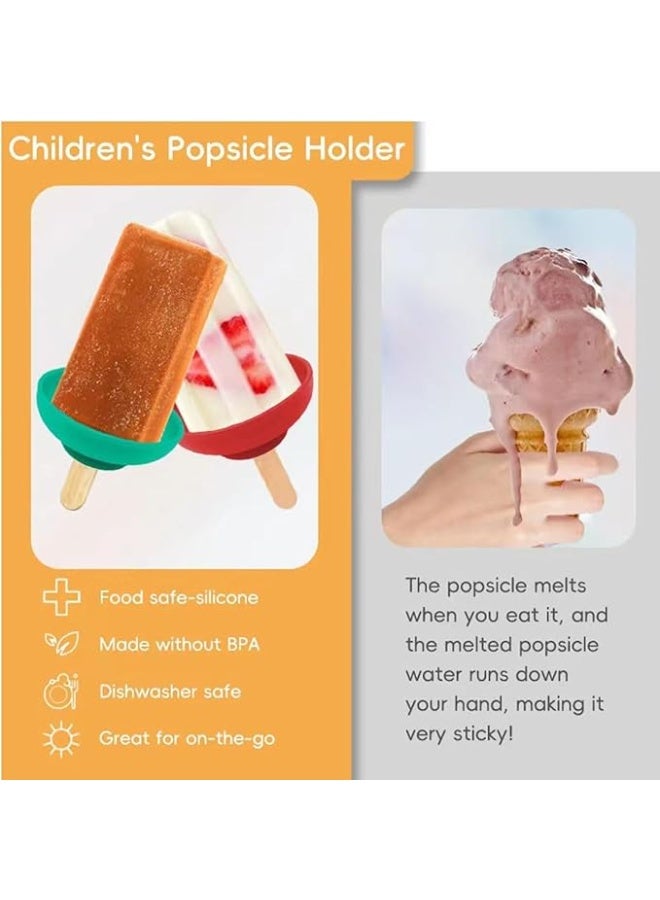 Silicone Popsicle Holders for Kids, Ice Cream Holder to Prevent Drips on Hands, Catch Before Dripping, Reusable for Popsicles, Ice Cream-4count - Image 3