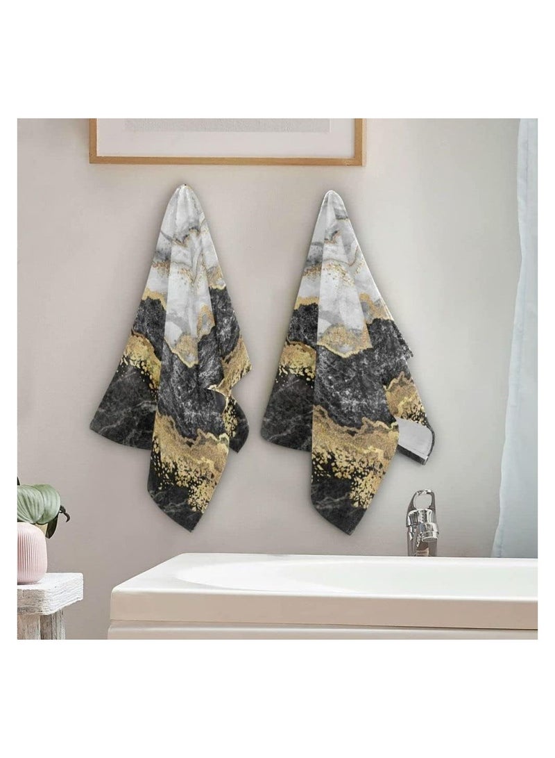 SOLARAE Marble Bathroom Hand Towels, Black Gold Marble Decorative Bath Towels Soft Absorbent, Marbling Face Towel for Kitchen Bathroom Gym, 13.8x27.6 In (2 Pcs) - Image 3