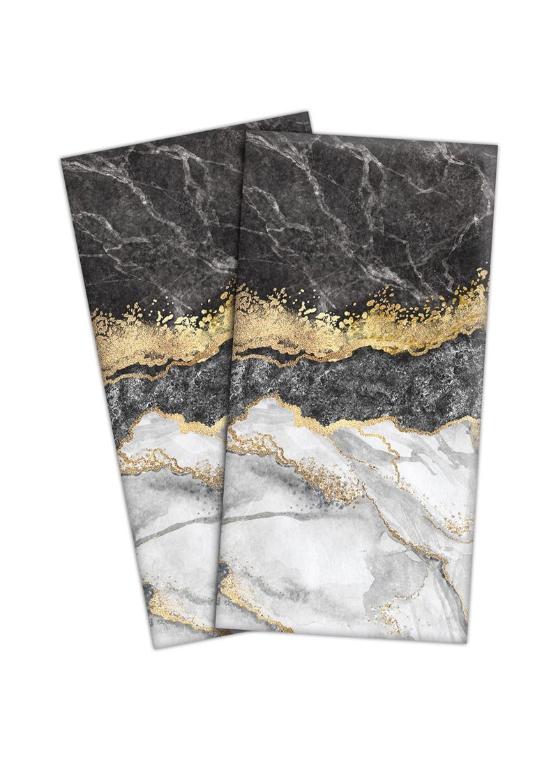 SOLARAE Marble Bathroom Hand Towels, Black Gold Marble Decorative Bath Towels Soft Absorbent, Marbling Face Towel for Kitchen Bathroom Gym, 13.8x27.6 In (2 Pcs) - Image 1