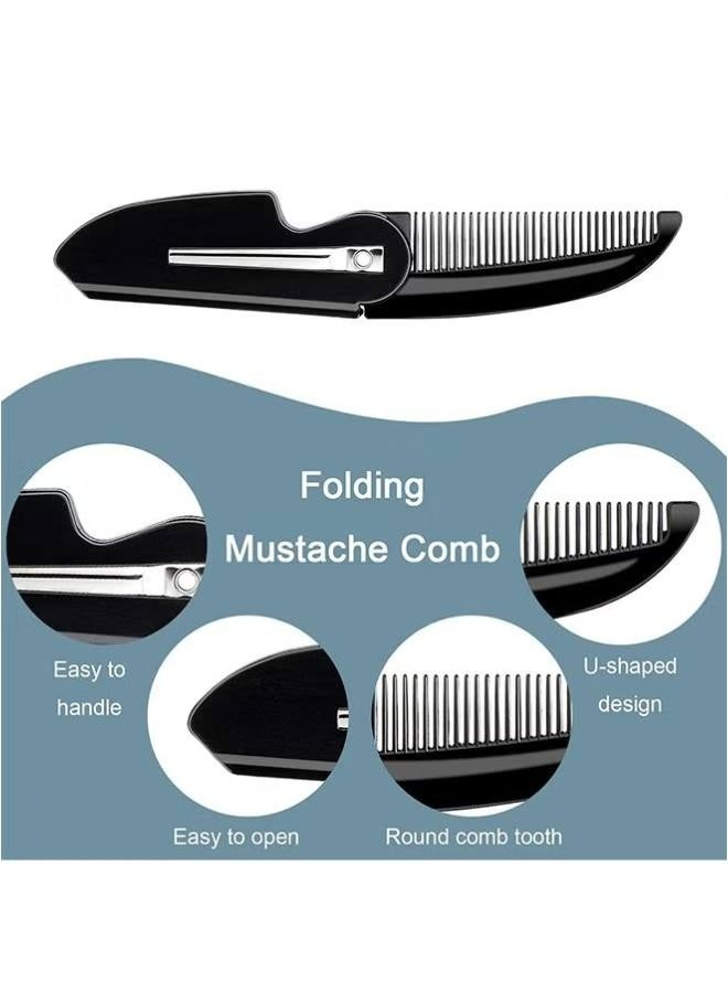 2 PCS Folding Mustache Comb - Portable Beard Comb for Men - Men's Fine Tooth Plastic Pocket Comb - Black - Image 5