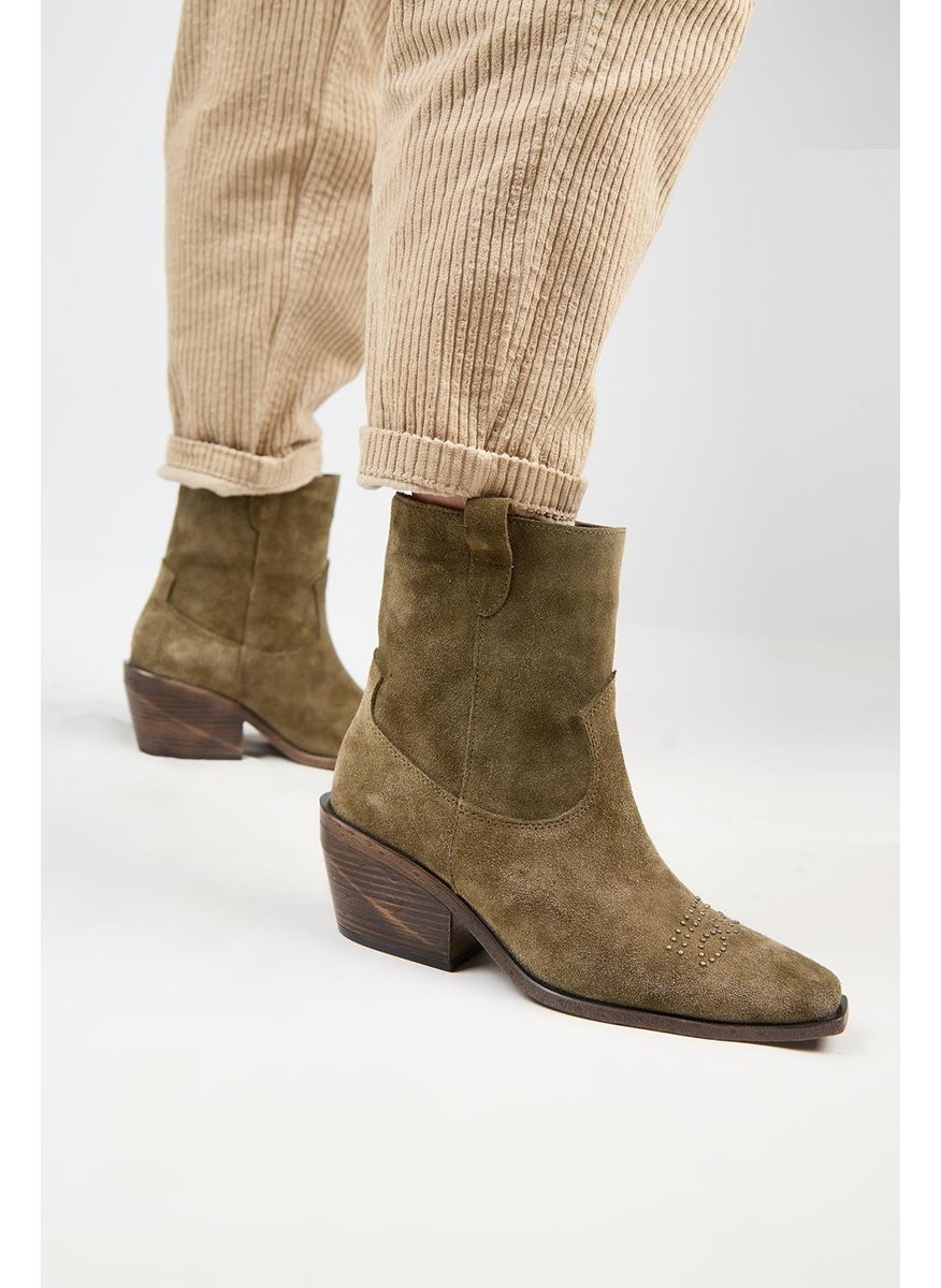 Manijero (Gona) Women's Genuine Leather Front Trocque Cowboy Special Old Khaki Boots  - Image 5