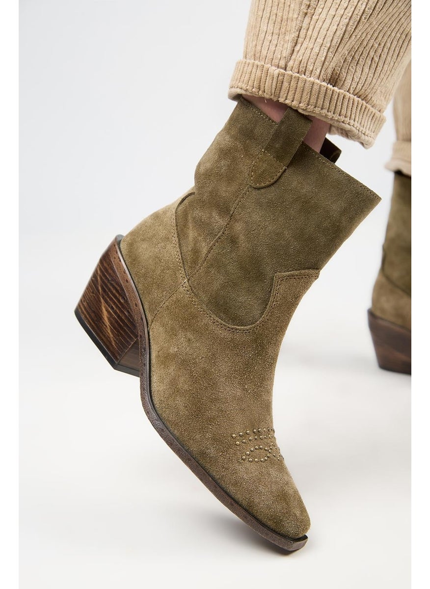 Manijero (Gona) Women's Genuine Leather Front Trocque Cowboy Special Old Khaki Boots  - Image 4