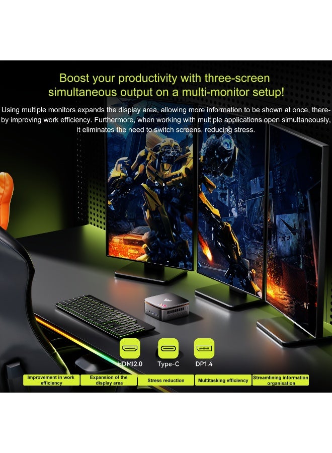 NIPOGI Mini PC, AMD Ryzen7 6800H (up to 4.7GHz), 16GB DDR5 SO-DIMM,512GB M.2 2280 NVMe PCIe 3.0 SSD, Windows 11 Pro system, Triple 4K output, 2.4/5G WiFi6/Bluetooth 5.2, Business/Office/HTPC Black - Image 4